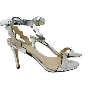 LOEFFLER RANDALL Amelia Scallop Dress Sandal Heels Silver Leather size 7 w/ box